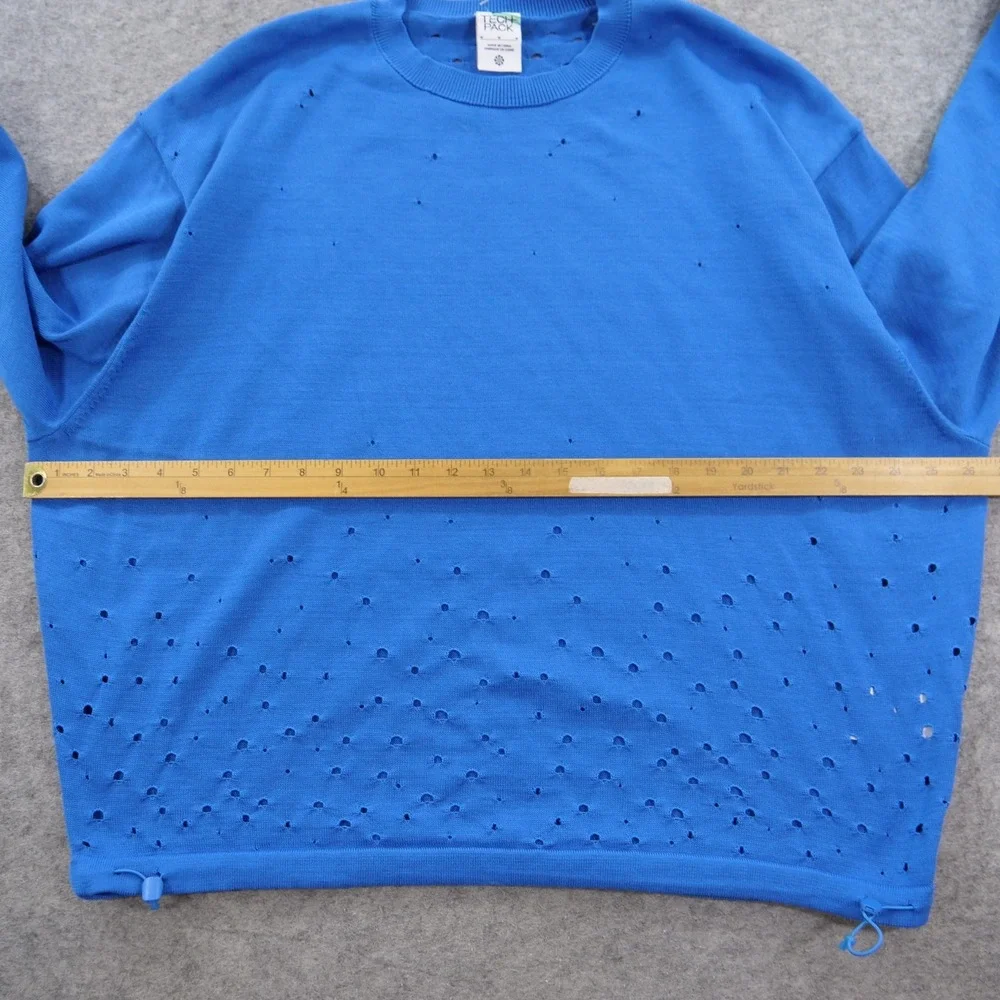 Nike Tech Pack Sweater Mens Medium Blue Crew Neck Distressed Graphic Casual